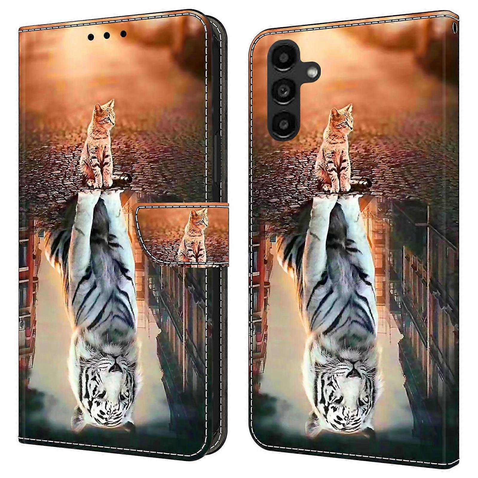 Dla Samsung Galaxy A14 5G / A14 4G Case Anti-Drop Portfel Etui na telefon z podstawką Kot i tygrys