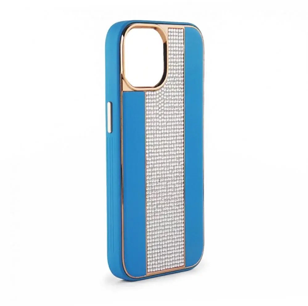 iLike Tylny pokrowiec Apple iPhone 15 Pro Max Diamonds and Leather Case Blue ILIAPP15PMDLCBL