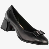 Półbuty damskie - Czółenka Damskie Skórzane Buty na Obcasie Eleganckie Półbuty Czarne Filippo Czarny 39 - miniaturka - grafika 1