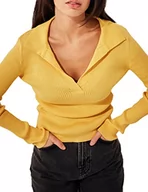 Bluzki damskie - NA-KD Damska bluzka z dzianiny z długim rękawem z piqué, Złota musztarda, XXL - miniaturka - grafika 1