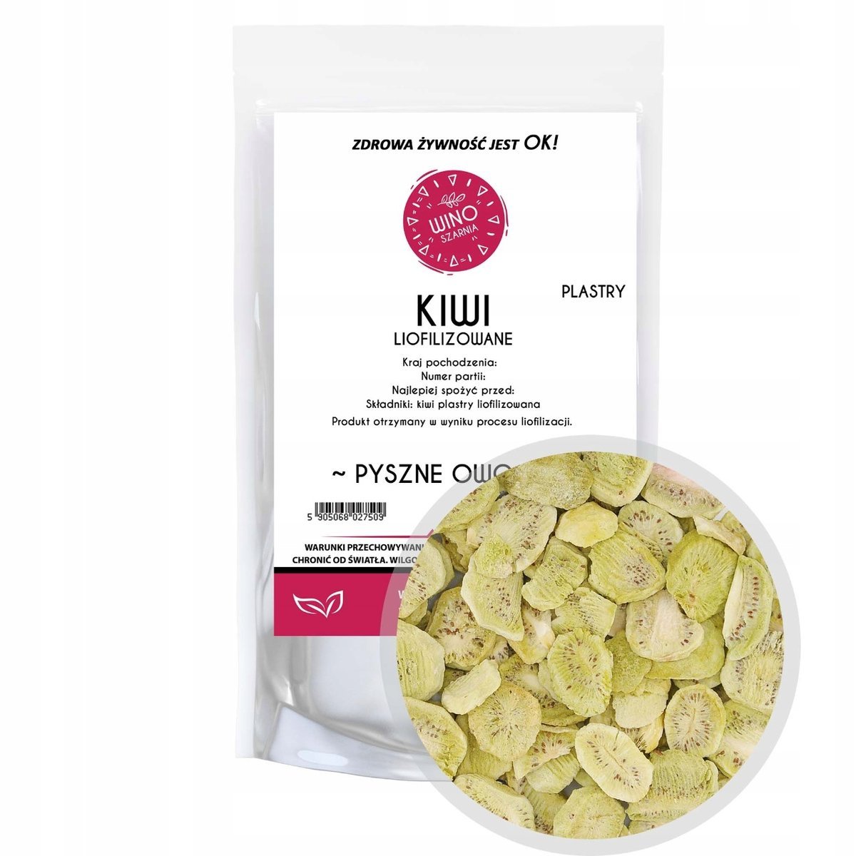 KIWI OWOCE LIOFILIZOWANE PLASTRY DO DEKORACJI NAPOI JADALNE 50g