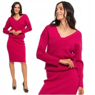 Swetry damskie - Elegancki SWETER Damski Dekolt V Fuksja Klasyczny Modny Wygodny MORAJ XL - miniaturka - grafika 1