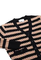 Swetry damskie - Blonda Damski kardigan w paski z dekoltem w serek i wstawkami akryl czarny beżowy rozmiar XS/S, czarny, beżowy, XS - miniaturka - grafika 1