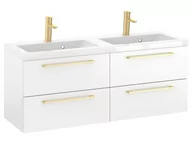 Szafki łazienkowe - Szafka Wisząca Z Umywalką RON 120 cm DUO - Biały Mat - Uchwyty Złote Szczotkowane - miniaturka - grafika 1