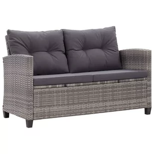 vidaXL 2-osobowa sofa ogrodowa z poduszkami, szara, 124 cm, rattan PE - Ławki ogrodowe - miniaturka - grafika 1