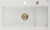 Zlewozmywaki - Mexen Omar zlewozmywak granitowy 1-komorowy 800 x 480 mm, biały, syfon złoty - 6520801005-20-G - miniaturka - grafika 1