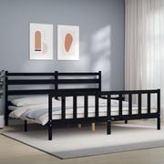 Łóżka - Rama łóżka z zagłówkiem, czarna, 180x200 cm, drewniana Lumarko! - miniaturka - grafika 1