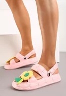 Klapki i japonki damskie - Różowe Klapki Ozdobione Kwiatkiem z Paskiem na Piętę Orialis - miniaturka - grafika 1