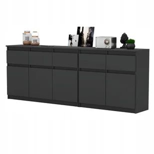 Komoda Antracyt 5 szuflad 5 drzwi Duża Komoda 200 cm Zestaw do Salonu - Komody Komoda Antracyt 5 szuflad 5 drzwi Duża Komoda 200 cm Zestaw do Salonu - Komody - miniaturka - grafika 1