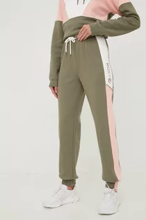 Spodnie damskie - Roxy spodnie dresowe Lets Get Going damskie kolor zielony z nadrukiem - grafika 1