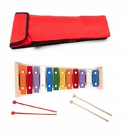 Akcesoria do perkusji - CYMBAŁKI DZWONKI SZKOLNE DIATONICZNE 12 - tonowe + Pokrowiec + drewniane pałeczki czerwony - miniaturka - grafika 1