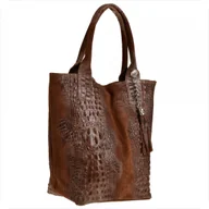 Torebki damskie - Torba worek z miękkiej skóry bardzo lekka XL brąz koniak /krokodylek/ - miniaturka - grafika 1