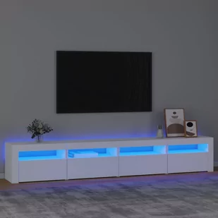 Lumarko Szafka pod TV z oświetleniem LED, biała, 240x35x40 cm - Szafki RTV - miniaturka - grafika 1