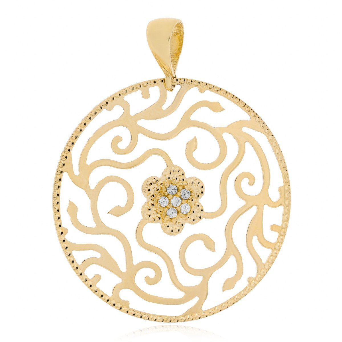 Złota zawieszka okrągła ażurowa z kwiatkiem pr. 585