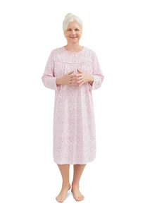 KOSZULA NOCNA DAMSKA XL DŁUGI RĘKAW BAWEŁNIANA LUŹNA ROZPINANA KWIATY RÓŻ - Bielizna nocna - miniaturka - grafika 1