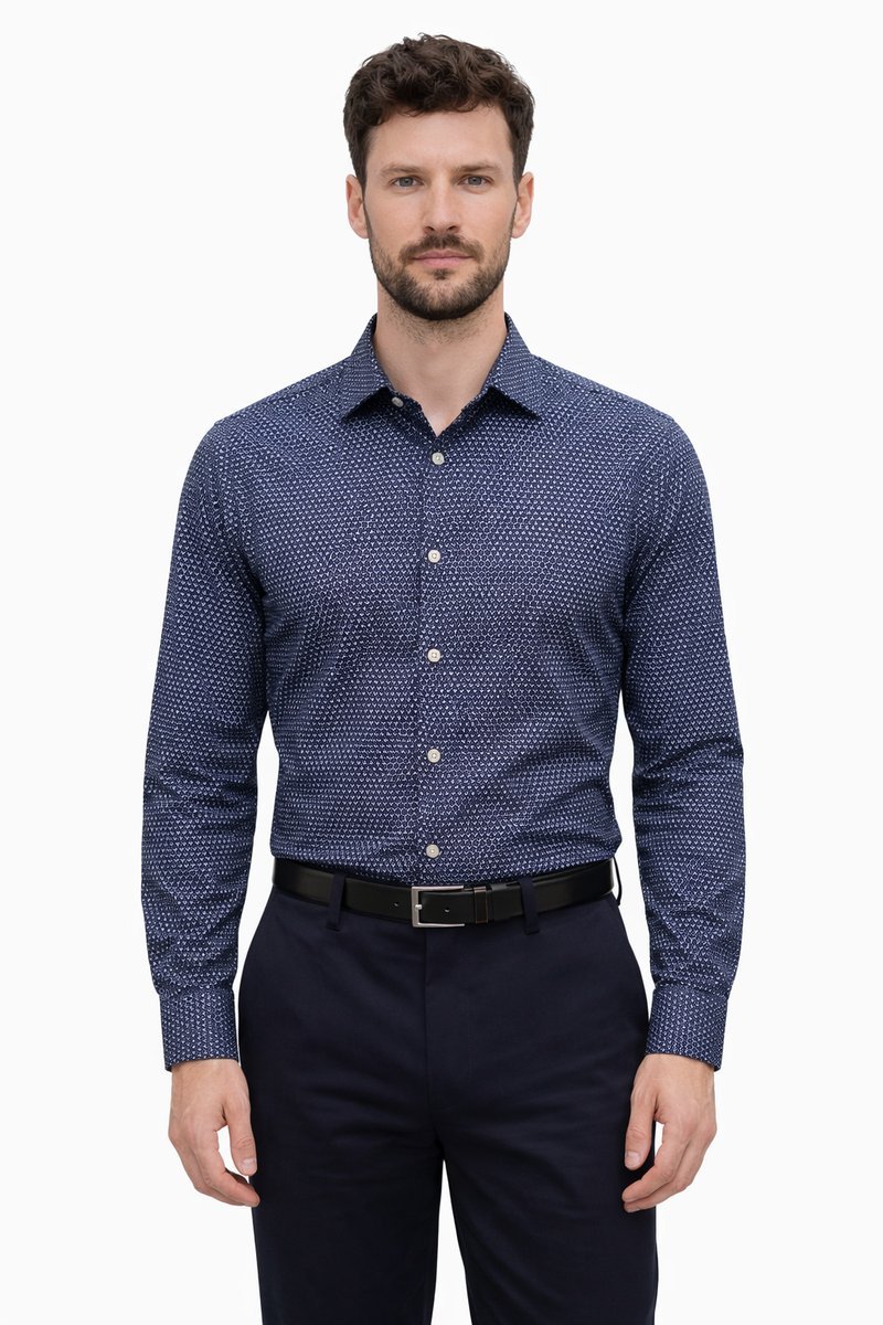 CALVIN KLEIN ELEGANCKA KOSZULA SLIM Z DROBNYM WZOREM GRANATOWA 43 1I4A