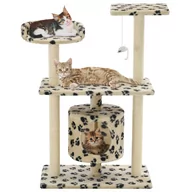 Drapaki dla kotów - vidaXL Drapak ze sizalowymi słupkami, 95 cm, beżowy w kocie łapki - miniaturka - grafika 1