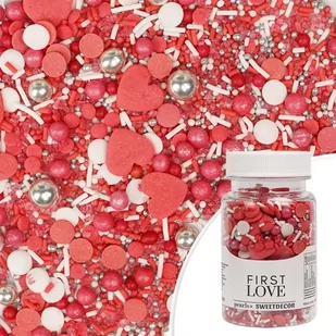 Posypka cukrowa Walentynki - FIRST LOVE mix Sweet Decor, 70 g - Dodatki do ciast w proszku - miniaturka - grafika 1