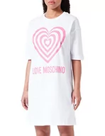 Sukienki - Love Moschino Damska sukienka z krótkim rękawem w kształcie litery T, komfortowy krój, optical white, 44 - miniaturka - grafika 1