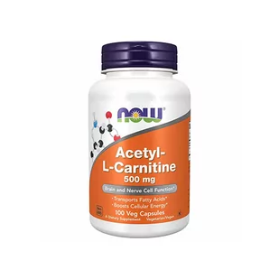 NOW Acetyl L-Carnitine 500mg - 100vcaps. - Spalacze tłuszczu - miniaturka - grafika 1