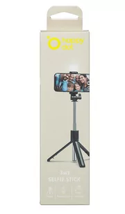 HappyDot Selfie stick 3w1 ze statywem, lampą LED i pilotem, czarny - Selfie stick - miniaturka - grafika 1