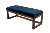 Ławki do przedpokoju - Ławka na buty LPG-2 120cm EMRAWOOD drewno lite kolor orzech siedzisko gładkie kolor granatowy - miniaturka - grafika 1