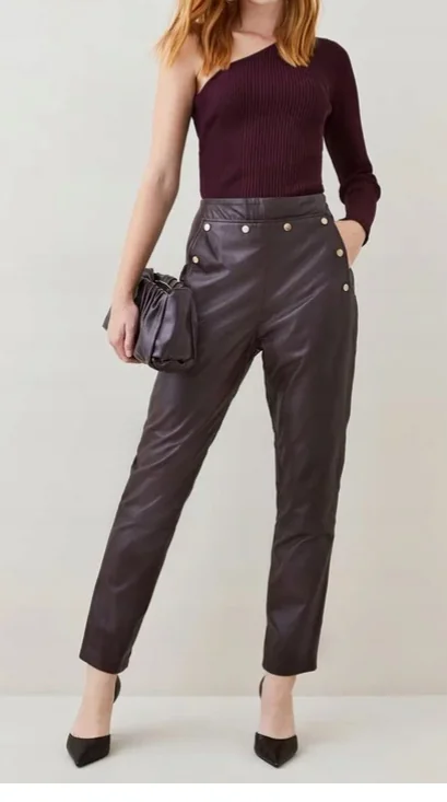 KAREN MILLEN SPODNIE RURKI SKÓRZANE BORDOWE 38 12GA