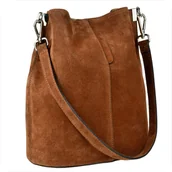 Plecaki worki - Torebka ze skóry naturalnej zamszowej worek brązowa - miniaturka - grafika 1