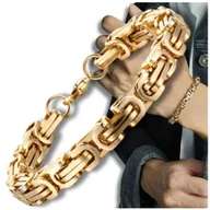 Bransolety męskie - Bransoletka męska stal chirurgiczna złota pancerka łańcuch - miniaturka - grafika 1