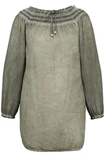 Ulla Popken Damska bluzka Carmen, Oil Dyed, dekolt typu carmen, bluzki z długim rękawem, zielona, 54/56 - Bluzki damskie - miniaturka - grafika 1