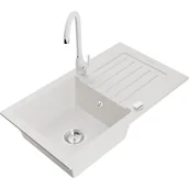 Zlewozmywaki z baterią - Mexen Pablo zlewozmywak granitowy 1-komorowy z ociekaczem i baterią kuchenną Telma, biały - miniaturka - grafika 1