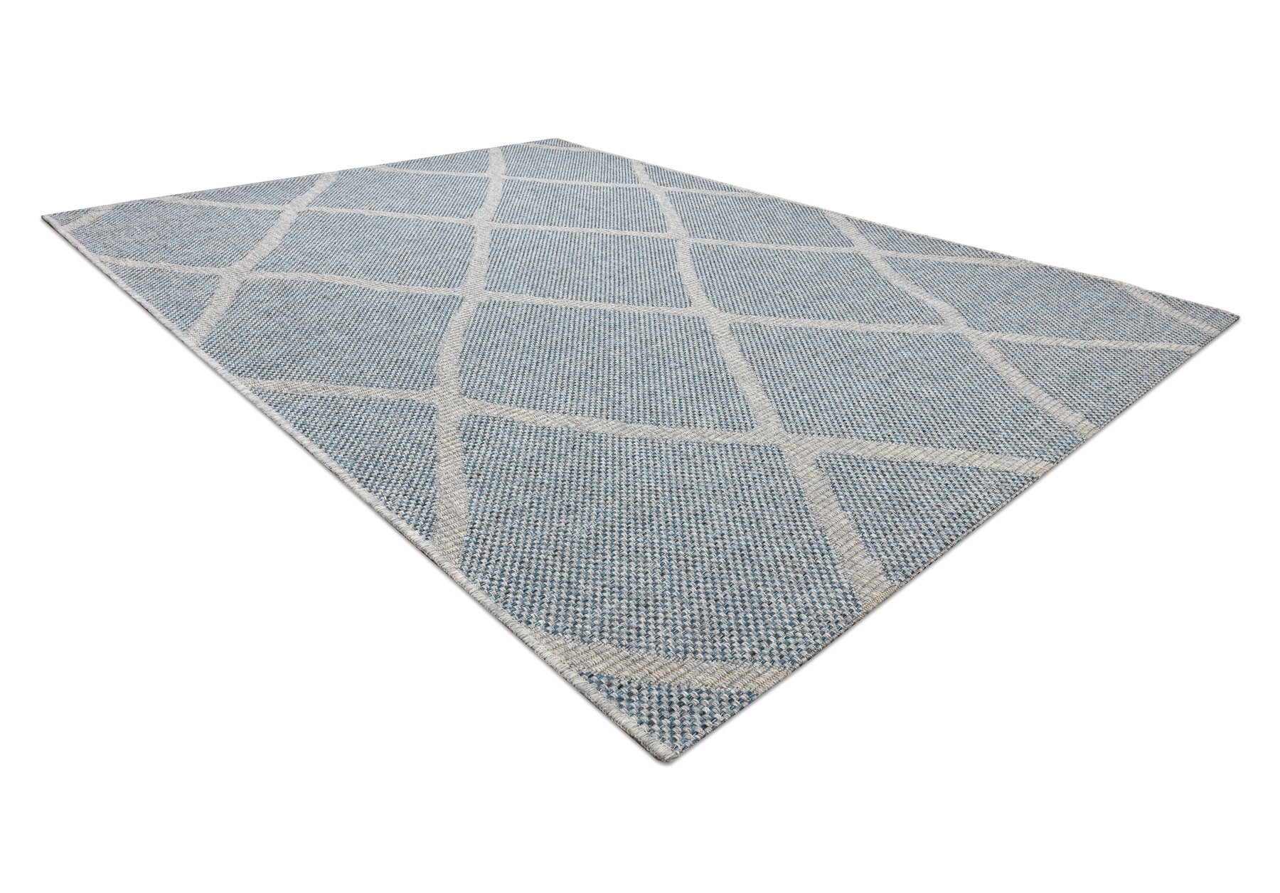 Dywan HOUSE SZNURKOWY SIZAL 40345 Kratka, płaskie tkanie, efekt wełny szary / niebieski 140x190 cm