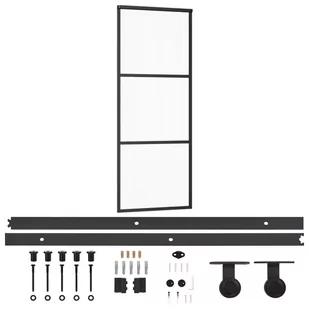 vidaXL Drzwi przesuwne z osprzętem, szkło ESG i aluminium, 76x205 cm - Drzwi wewnętrzne - miniaturka - grafika 1