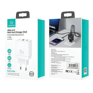 USAMS Ład. siec. 1xUSB-C+1xUSB 45W (only head) GaN PD3.0 +QC3.0 Fast Charging biały/white CC178TC02 (US-CC178) - Ładowarki do telefonów - miniaturka - grafika 8