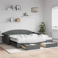 Sofy i kanapy - vidaXL Sofa rozsuwana z szufladami, ciemnoszara, 100x200 cm, tkanina - miniaturka - grafika 1