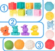 Zabawki sensoryczne - Miękkie KLOCKI SENSORYCZNE dla maluszka GRYZAKI PIŁECZKI ZWIERZAKI kąpieli - miniaturka - grafika 1