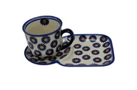 Filiżanki - Ceramiczna filiżanka z tacką Ceramika Bolesławiec - miniaturka - grafika 1