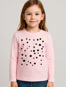 Koszulki dla dziewczynek - Różowa koszulka z długim rękawkiem na Dzień Kropki dla dziewczynki w czarne kropki - miniaturka - grafika 1