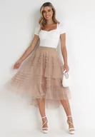 Spódnice - Brązowa Rozkloszowana Spódnica Tiulowa Worlett - miniaturka - grafika 1