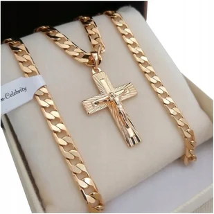 ZŁOTY ŁAŃCUSZEK PANCERKA SZEROKI + KRZYŻYK 18K 50CM NA PREZENT + DARMOWA DEDYKACJA - Łańcuszki - miniaturka - grafika 1