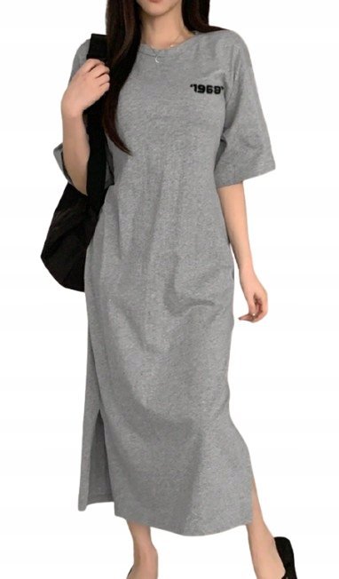 SHEIN SUKIENKA SZARA BAWEŁNIANA Z NAPISAMI CASUAL L 1GC