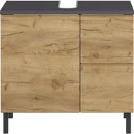 Szafki łazienkowe - Ciemnoszara szafka pod umywalkę w dekorze dębu 60x56 cm Salinas – Germania - miniaturka - grafika 1