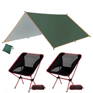 Meble turystyczne - Zestaw Tarp Płachta Biwakowa Wodoodporna Termiczna 3X4M + 2X Krzesło Turystyczne Składane Czerwone - miniaturka - grafika 1