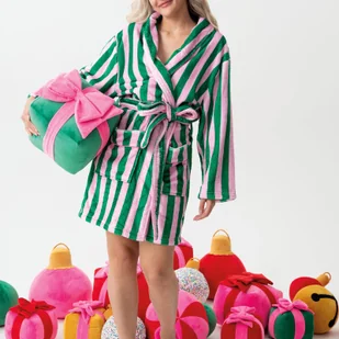 Szlafrok damski w pionowe paski - Zielony - Szlafroki damskie - miniaturka - grafika 1