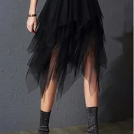 Spódnice - TEMU Elegancka spódnica z tulowym pasem Wielosezonowa, wszechstronna spódnica z siatką Jednokolorowa, luźna, z warstwowym wzorem Idealna na - miniaturka - grafika 1