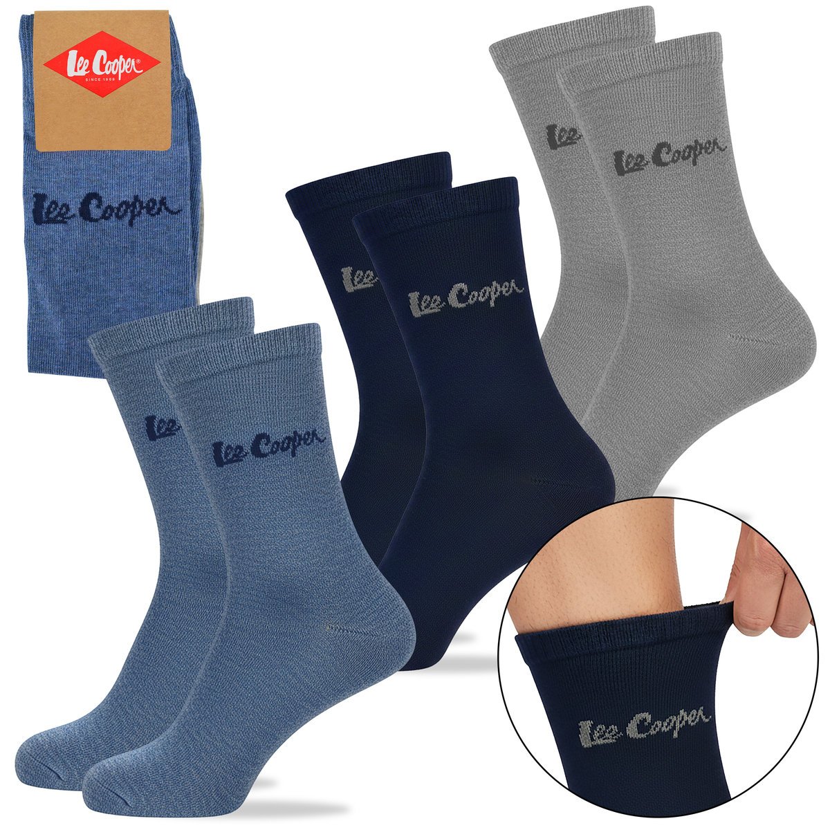 Lee Cooper Skarpety Męskie 3 pary Długie Bawełna Logo Niebieskie 39-42