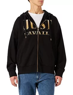 Bluzy męskie - Just Cavalli Męska bluza z kapturem z zamkiem błyskawicznym, czarna, XL (DE) - grafika 1