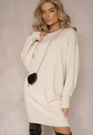 Sukienki - Jasnobeżowa Dzianinowa Sukienka Mini z Torebką w Kształcie Serca Fuksenia - miniaturka - grafika 1