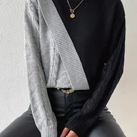 Swetry damskie - TEMU Modny Sweter z Półgolfem w Kolorowe Bloki dla Kobiet - miniaturka - grafika 1