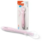 Sztućce dla dzieci - Babyono Łyżeczka Dla Niemowląt Elastyczna Różowa 6m+ - miniaturka - grafika 1